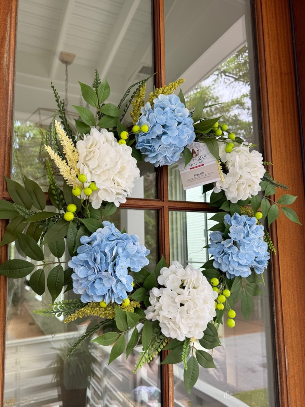 My Texas House Hydrangea Wreath Blue White 24” NWT